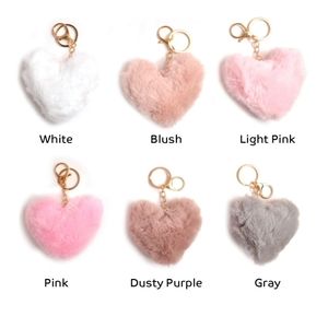 6 pack Heart Puffball purse charm Fur Pom Pom  Bag Accessory Keyring